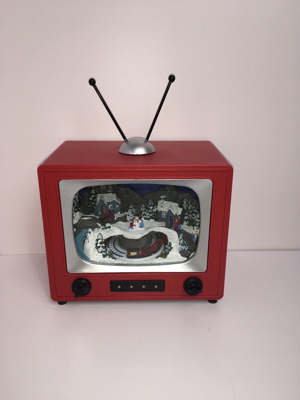 Hobby Lobby Red Retro Christmas TV - Animated Moving Train, LED Lights & Music